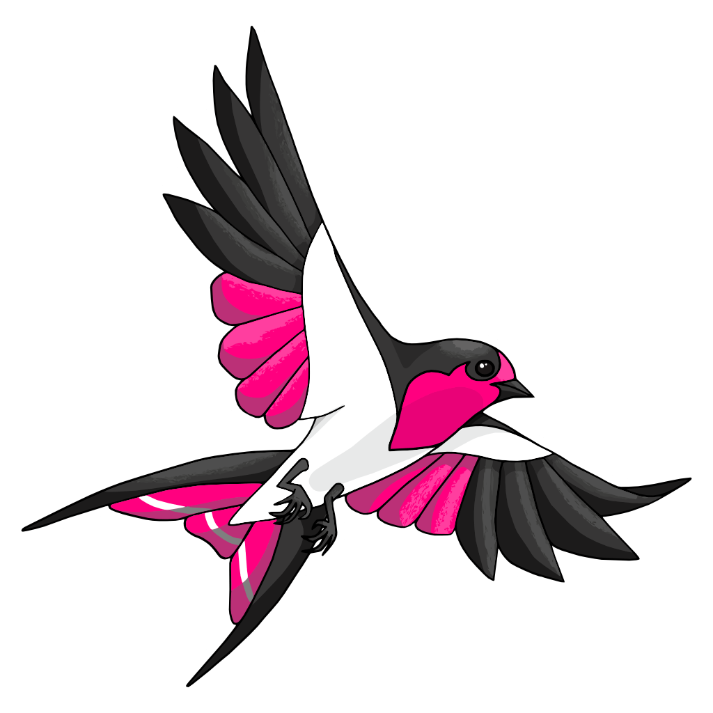 Hirundacán (Golondrinas de San Germán) Hirundacán, the mascot of the Golondrinas de San Germán, is an extremely aerodynamic swallow with a black back and wings, a pink face, white belly, and a pink tail bordered with black feathers and a white stripe.