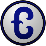 The logo of the Cranston Madonnas; a fancy serif "C" in blue, with a curve halfway down the side and a gradient headed towards black at the bottom, sitting on a white circle bordered in black, blue, black.