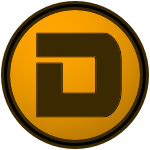 Logo for the Derry Spuds: A squarish brown "D" sits on a golden circle bordered in brown-black-brown.