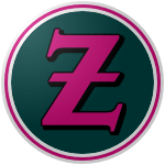 Duluth_Zeniths_004040_D30C7B The logo of the Duluth Zeniths: a teal circle bordered in white-pink-white, with a fuchsia serif Z with crossbar and black shadow.