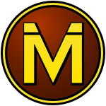 Logo of the Mystic Drawbridges: a yellow "M" in a sans serif font with a dividing line on the two legs on a dark red circle, bordered in black-yellow-black.