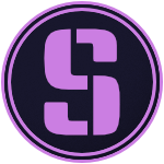 The logo of the Stamford Locksmiths: a lavender stencil "S" on a very dark blue circle, bordered in lavender-midnight-lavender.