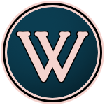 The logo of the Winchendon Rocking Horses: an almond serif "W" with crossed arms on a dark blue-green circle, bordered in almond-black-almond.