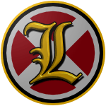 London_Regulars_404000_AF1B3F The logo of the London Regulars: a golden Gothic "L," metallized and shadowed in black, sits on top of a circle decorated to look like the white straps of a Redcoat over their, uh, red coat, bordered in black and then gold.