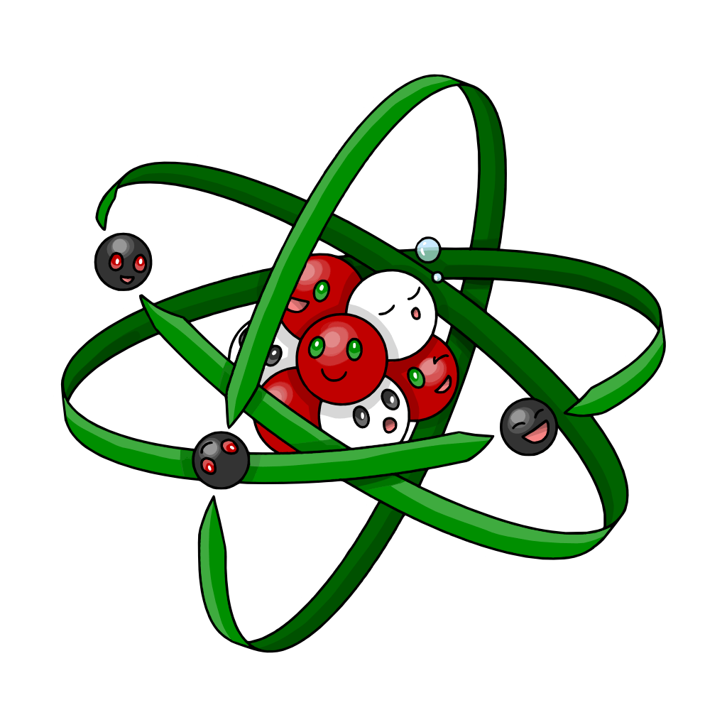 Tandatómica, the mascot of the Ingenieros de Rincón, is an orbital model of a lithium atom: a nucleus of white protons that are a little worried, some saucy red neutrons, and green orbits holding black electrons, most of which seem pretty happy. Why do they look so happy? Because they’re about to smash!