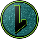 The logo of the Fobianos de Lajas: a teal circle dotted with the actual surface of Phobos (something the designers were very happy about) bordered in black-lime-black, on which the Lajas "L" with its sharp triangular bottom point is superimposed, but in black, bordered in more lime.