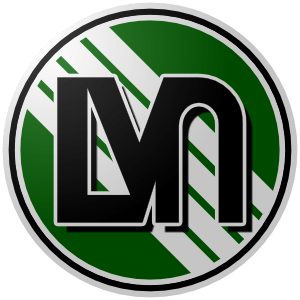 Liga_Veraniega_de_Novatos_006000_FFFFFF-300px The logo of the Liga Veraniega de Novatos: a green circle, bordered in white-black-white, streaked with four white stripes headed from the top left to the bottom right of the circle: on top of this, there's a single letterform of the abbreviation "LVN," for the league name, where the letters all curve and lead into each other in a sort of angular cursive; this is outlined in white, and shadowed in black.