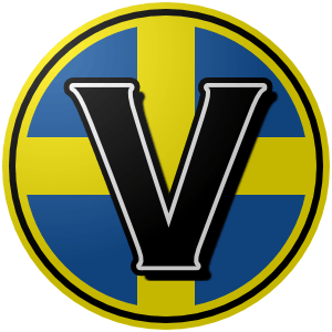 Verona_Neoterici_FFED00_1556A1 (300px) The logo of the Neoterici de Verona: a blue circle with a yellow cross on top (the Verona city flag); the yellow cross bleeds into the inside yellow border, followed by black and then yellow borders. On it is a thick Gothic copperplate "V" in black, bordered in white and shadowed in more black.