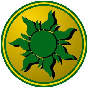 Western_and_Plains_League_016A1B_FDD500-300px The logo of the Western & Plains League: a golden circle on which a green seven-rayed sun, shadowed in black, sits, then is bordered in green-yellow-green.