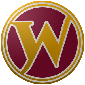 Wien_Albtraeume_7C0B2B_EDE7D9 (300px) The logo of the Wiener Albträume: a maroon circle, bordered in white/gold/white/gold, on which sits a big decorative bold "W" in gold, whose gold and white outlines, especially around its extended arm on the top right and its curlicue on the bottom left, end up forming part of the circle around the letter.